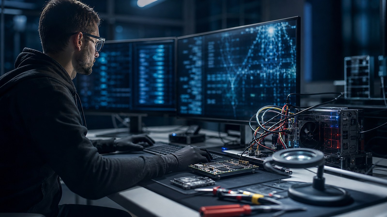 Ultra photorealistic cybersecurity image for How Hackers Build Custom Malware to Evade Detection