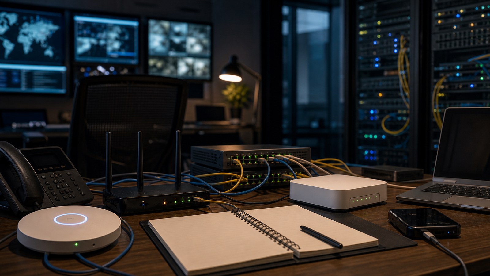 Editorial cybersecurity scene for Top Network Security Threats You Need to Know Right Now
