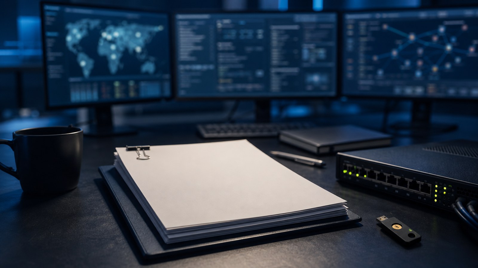 Editorial cybersecurity scene for What Is a Threat Intelligence Report? A Beginner’s Guide for Cybersecurity Teams