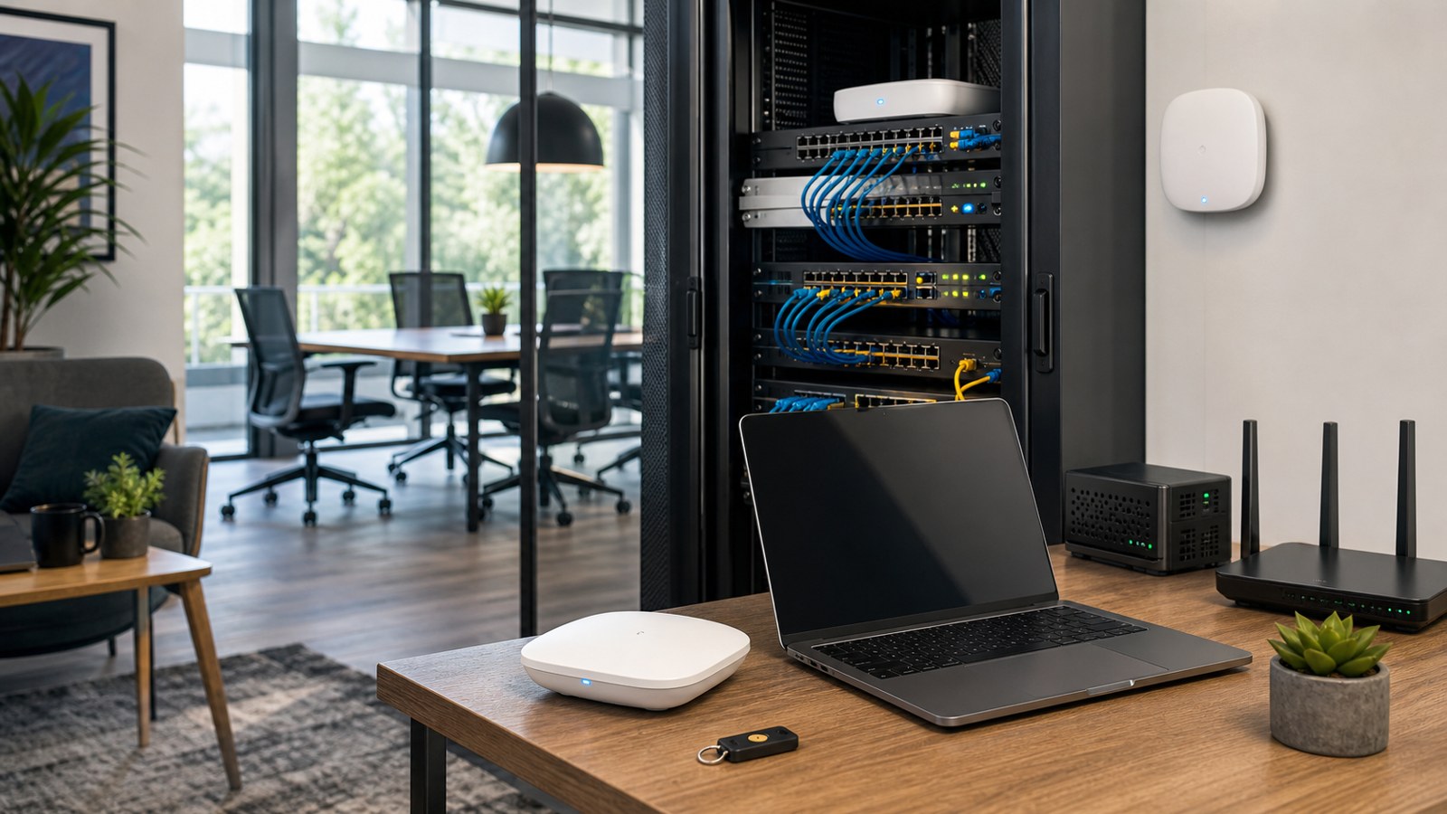 Editorial cybersecurity scene for What Is Network Security? A Complete Beginner’s Guide for 2026
