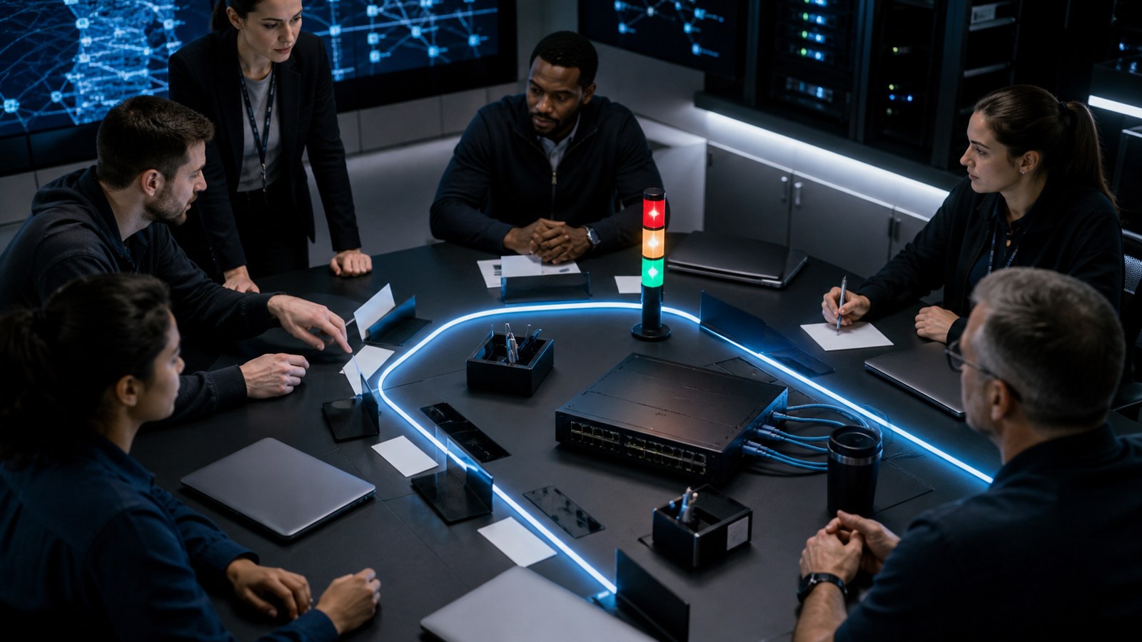 Editorial cybersecurity scene for Security Automation Explained: How Cyber Teams Detect and Respond Faster